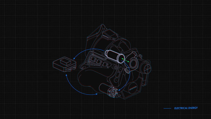 Wizualizacja 3D generatora do odzyskiwania energii kinetycznej (MGU)