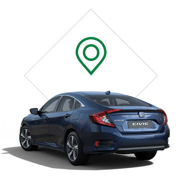 Honda Civic 4D z tylnej perspektywy z ilustracją dealera.