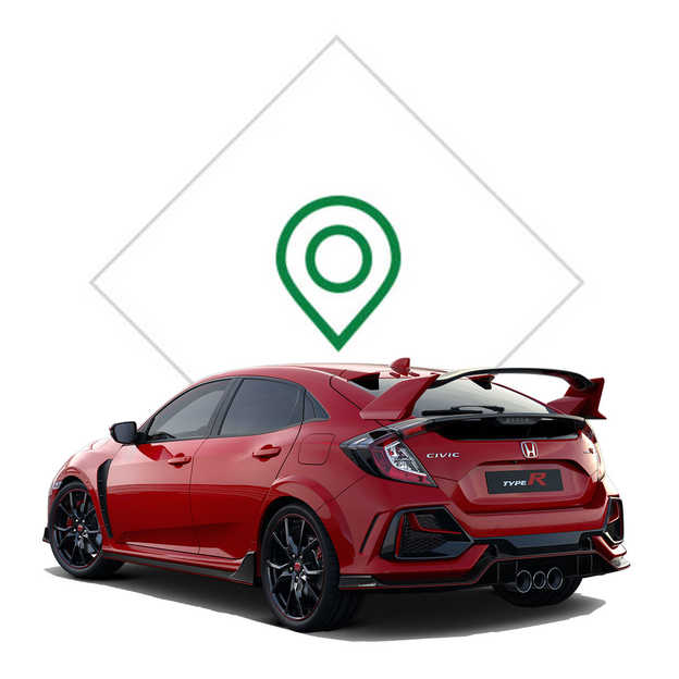 Honda Civic Type R widziana z tylnego profilu z ilustracją dealera.