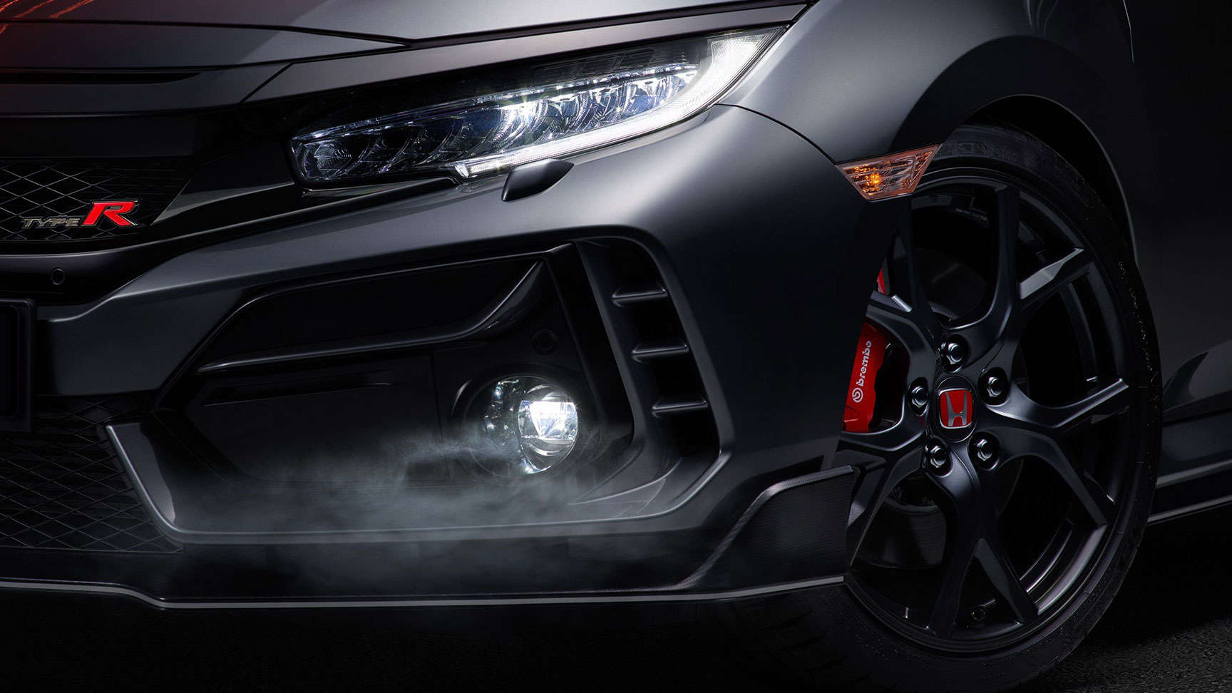 Zbliżenie na reflektory Hondy Civic Type R.