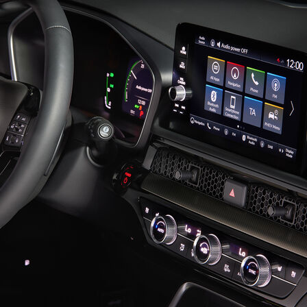 Interior close up of Honda CRV Hybrid SUV car.