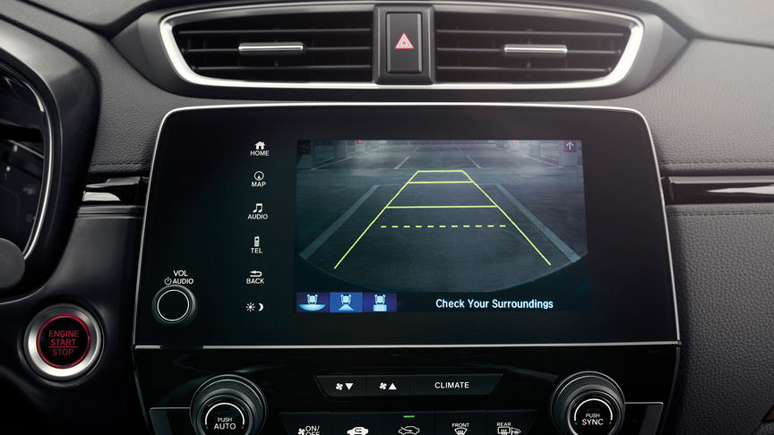 Honda CR-V — zbliżenie przedstawiające kamerę cofania.