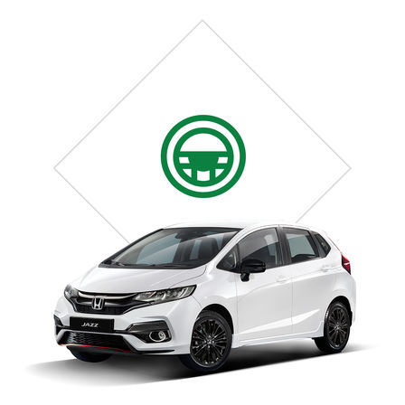 Honda Jazz z przodu podczas jazdy testowej.