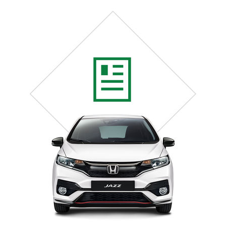 Honda Jazz z przodu z ilustracją broszury.