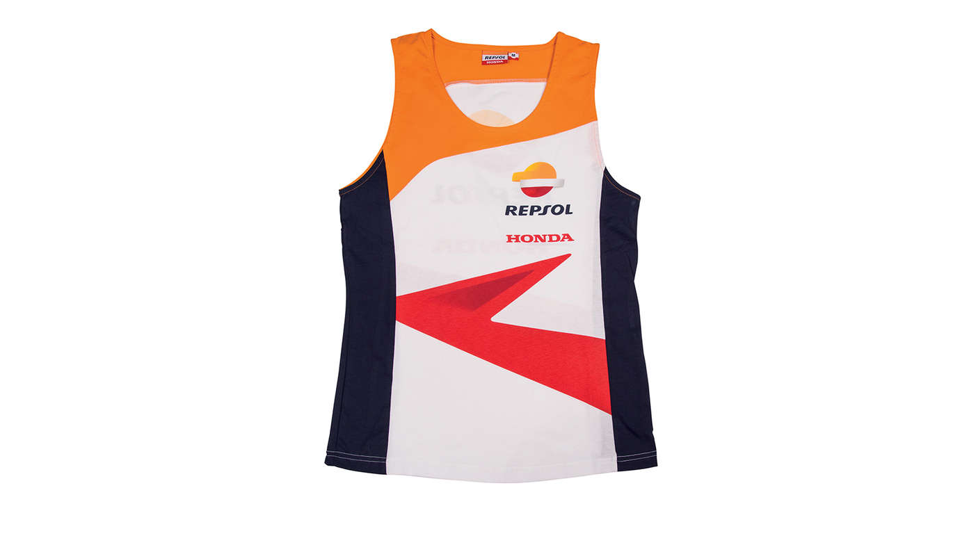Bluzka damska w barwach zespołu Honda MotoGP z logo Repsol.