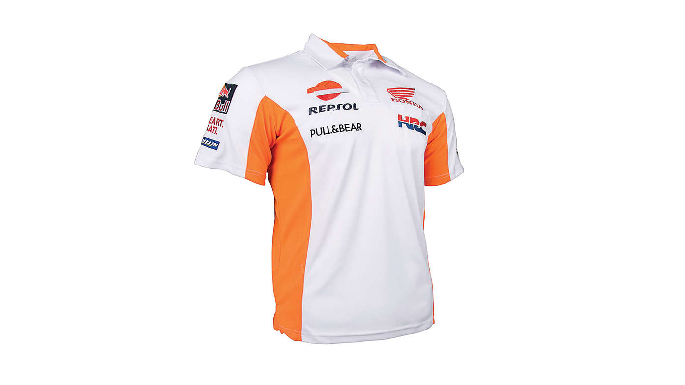 Białe barwy zespołu Honda MotoGP z logo Repsol.