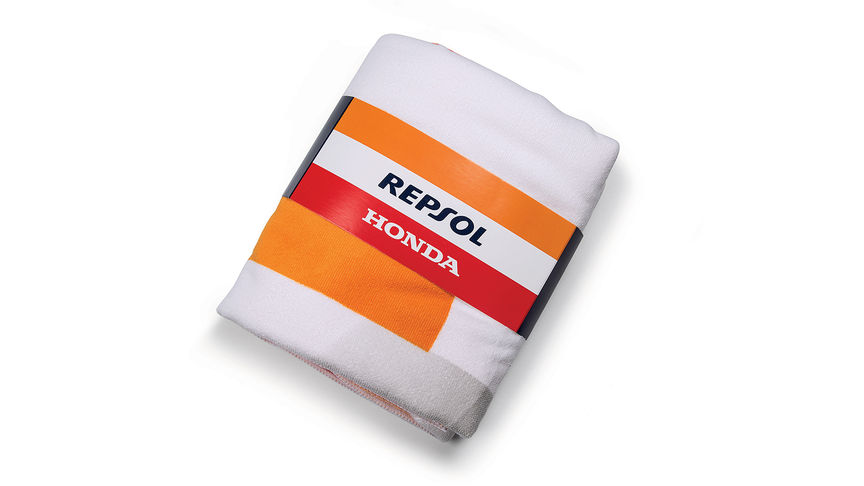 Ręcznik plażowy Honda Repsol w barwach klubowych Honda Moto GP z logo Repsol.