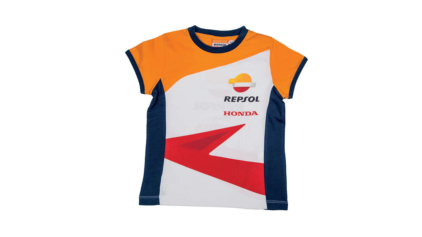 T-Shirt dziecięcy Honda Repsol w barwach zespołu Honda MotoGP z logo Repsol.