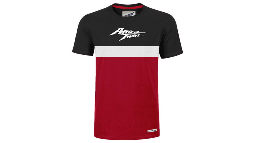 Klasyczny czerwono-czarny t-shirt Honda z logo Africa Twin. 