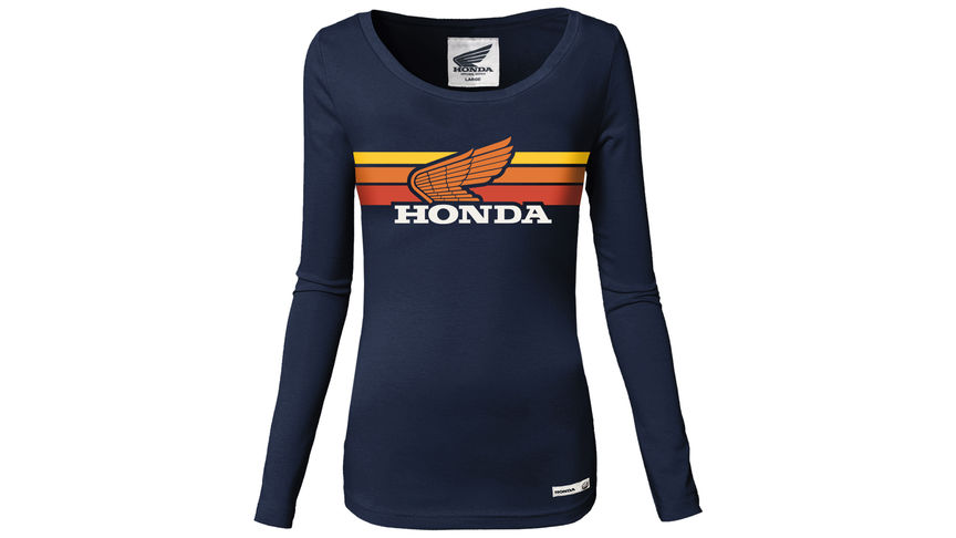 Granatowy klasyczny damski t-shirt Honda z długimi rękawami. 